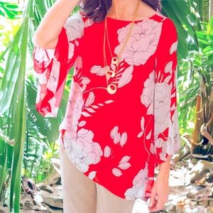 Chico’s Multicolor Floral Contemporary Asymmetrical Bold & Breezy Tunic, 0P=S/4P